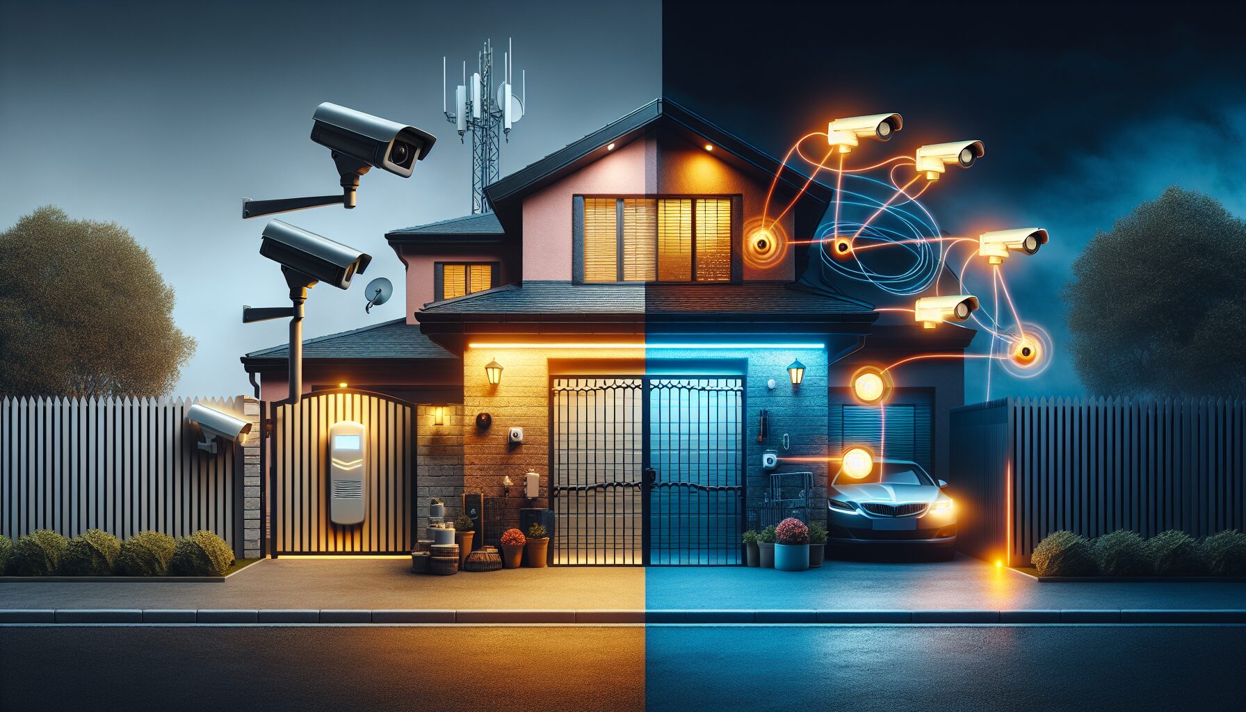 Illustration comparing hidden versus visible security measures for home protection