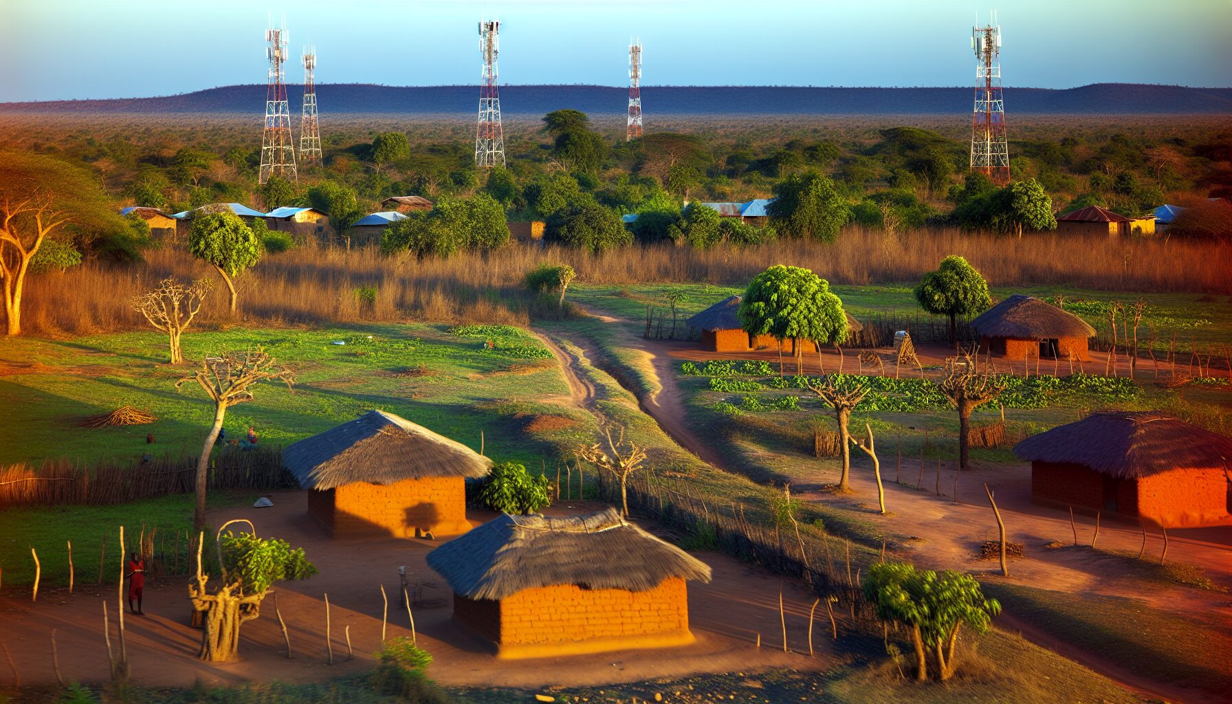 A rural area in Tanzania with newly erected communication towers for improved connectivity
